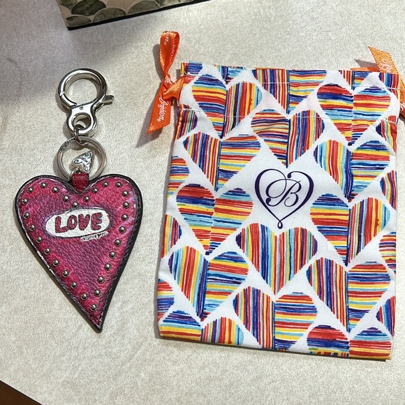 Brighton Dear Heart Leather Love Keychain Charm Pink Red NWOT with Pouch - Picture 3 of 3